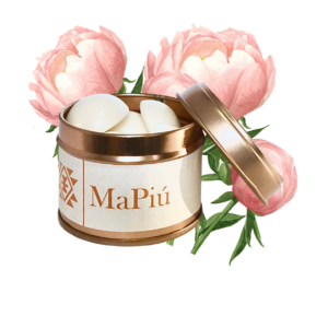 buttons vegan soy scented wax melts tin, lychee peony, fruity and floral fragrance, raspberry, lychee fruit, peony, peach, jasmine, rosewood