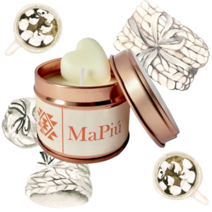small rose gold candle tin winter's night, cozy fragrance, green leaf, eucalyptus, lavender, jasmine, amber, tonka
