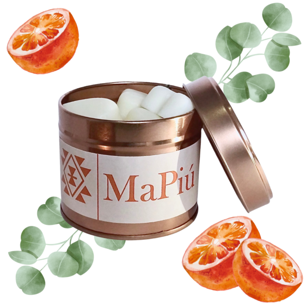 twelve hearts vegan soy scented wax melts tin, spiced orange, winter fragrance, orange, eucalyptus, clove, cinnamon, vanilla
