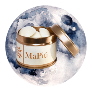 buttons vegan soy scented wax melts tin, moonlit nights, summer scent, bergamot, orange, peach, coconut, jasmine, amber, vanilla, musk