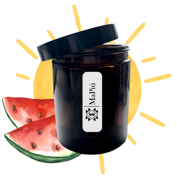 apothecary vegan soy scented candle, sunny days, refreshing mix, lemon, orange, melon, watermelon, coconut, sugar