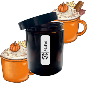 apothecary vegan soy scented candle, pumpkin spiced latte, cinnamon, nutmeg, ginger, coffee, sugar, vanilla