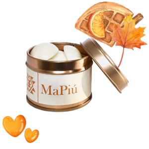 buttons vegan soy scented wax melts tin, spice maple citrus, winter scent, orange, cinnamon, ginger, maple syrup, vanilla