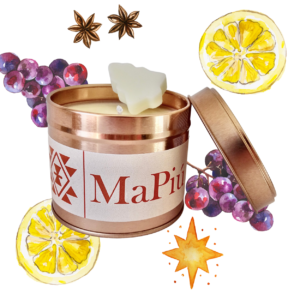 large rose gold tin candle lets get festive, mulled wine, cinnamon, apple, berry, orange, brandy, clove, ginger, vanilla