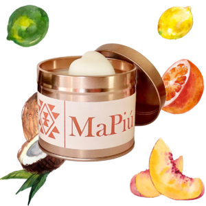 large rose gold tin candle summer joy, Irresistible scent, coconut, lime, orange, lemon, strawberry, peach, vanilla, sugar