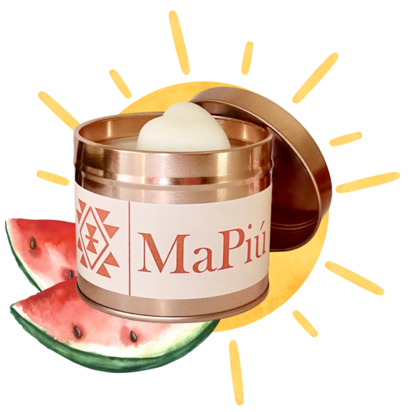 large rose gold tin candle sunny days, refreshing mix, lemon, orange, melon, watermelon, coconut, sugar candy