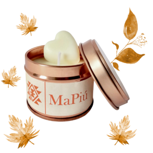 small rose gold candle tin autumn, mandarin, lemon, ginger, clove, nutmeg