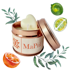 small rose gold candle tin happy morning, aromatherapy uplifting fragrance