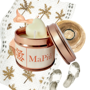 small rose gold candle tin sea salt and wood sag, luxurious fragrance sea salt