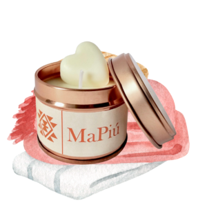 small rose gold candle tin snuggle up, cozy aromatherapy aroma, vanilla