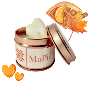 small rose gold candle tin spice maple citrus, winter scent, orange, cinnamon, ginger, maple syrup, vanilla