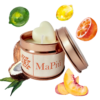 small rose gold candle tin summer joy, irresistible scent with coconut, lime, orange, lemon, strawberry, peach, floral, vanilla, sugar