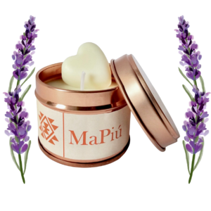 small rose gold candle tin sweet dreams, aromatherapy relaxing candle, citrus, lavender, vanilla, woods, amber
