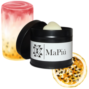 black tin vegan candle paradise cocktail, grapefruit, mandarin, passion fruit, apple, blackcurrant, peach, mango, paw paw