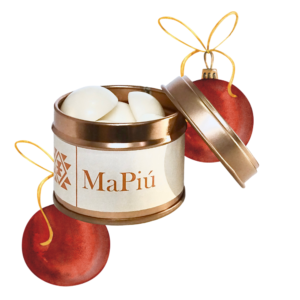 buttons vegan soy scented wax melts tin, feels like christmas, pine, eucalyptus, orange, pear, cinnamon, clove, vanilla