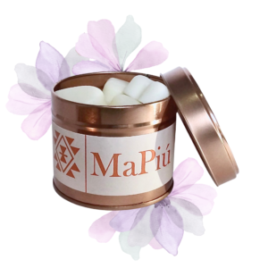 hearts vegan soy scented wax melts tin warm hug, delicious, calm, coconut, cocoa, vanilla, floral, amber, musk