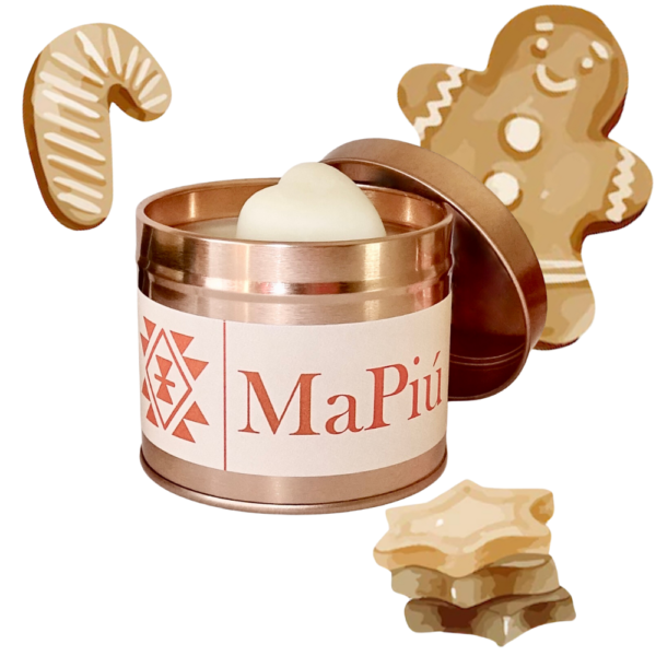 large rose gold tin candle gingerbread cookies, cinnamon, ginger, spices, orange, biscuit, vanilla