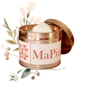 large rose gold tin candle serenety spice, aromatherapy, hug, woody fragrance, warm, cinnamon, bergamont