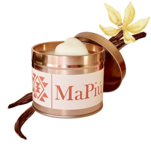 large rose gold tin candle, creamy vanilla scent, tonka, sugar