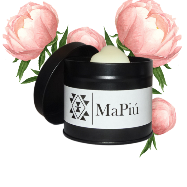 black tin vegan candle, lychee peony, fruity and floral fragrance, raspberry, lychee fruit, peony, peach, jasmine, rosewood