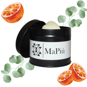spiced orange black tin candle, aromatherapy, a rich and spicy winter fragrance, orange, eucalyptus, clove, cinnamon, vanilla