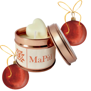 small rose gold candle tin feels like christmas, pine, eucalyptus, orange, pear, cinnamon, clove, vanilla