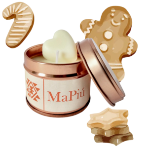 small rose gold tin candle gingerbread cookies, cinnamon, ginger, spices, orange, biscuit, vanilla