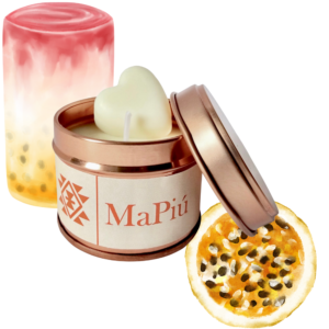 small rose gold tin candle paradise cocktail, grapefruit, mandarin, passion fruit, apple, blackcurrant, peach, mango