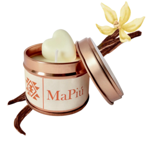 small rose gold tin candle, creamy vanilla scent, tonka, sugar