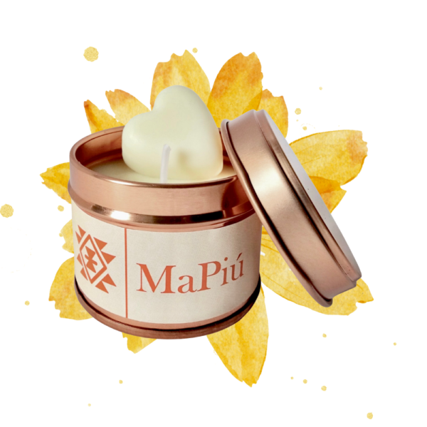 small rose gold tin candle vitality, citrus and floral, jasmine, kumquat, pineapple, lime, pomegranate, cedar wood