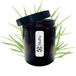 apothecary style fresh cut grass scented candle in glass container with green notes rose cyclamen fragrance mapiu uk