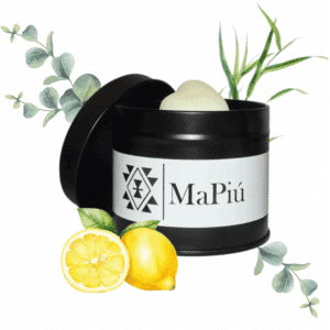 black tin vegan soy wax citronella scented candle with lemon eucalyptus rosemary patchouli fragrance mapiu uk