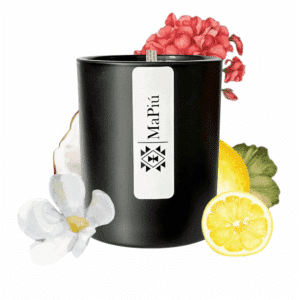original luxury scented candle in glass jar with fir lemon jasmine geranium coconut patchouli bali fragrance mapiu uk