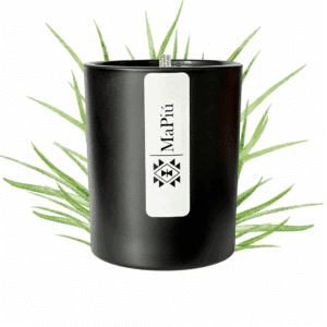 original luxury fresh cut grass scented candle in glass jar with green notes rose cyclamen fragrance mapiu uk