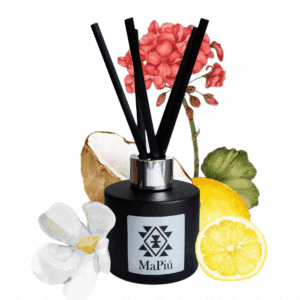 natural reed diffuser with essential oils with jasmine geranium coconut patchouli bali fragrance mapiu uk