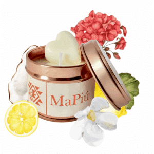 small rose gold tin bali scented candle handmade soy wax with jasmine geranium coconut patchouli fragrance