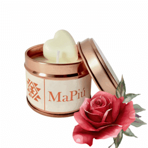 small rose gold tin black rose and oud scented candle handmade soy wax with orange rose geranium clove patchouli fragrance