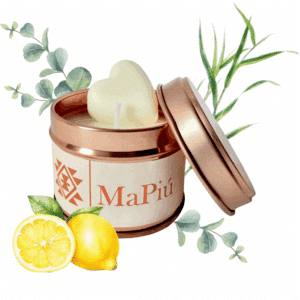 small rose gold tin citronella scented candle handmade soy wax with lemon eucalyptus rosemary patchouli fragrance