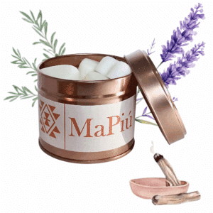 heart shaped vegan soy scented wax melts eco friendly palo santo fragrance with herbs pine lavender rosemary mapiu uk